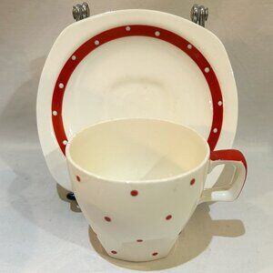 VTG 1950s Midwinter Stylecraft Red Domino Variant Cup & Saucer by Jessie Tait
